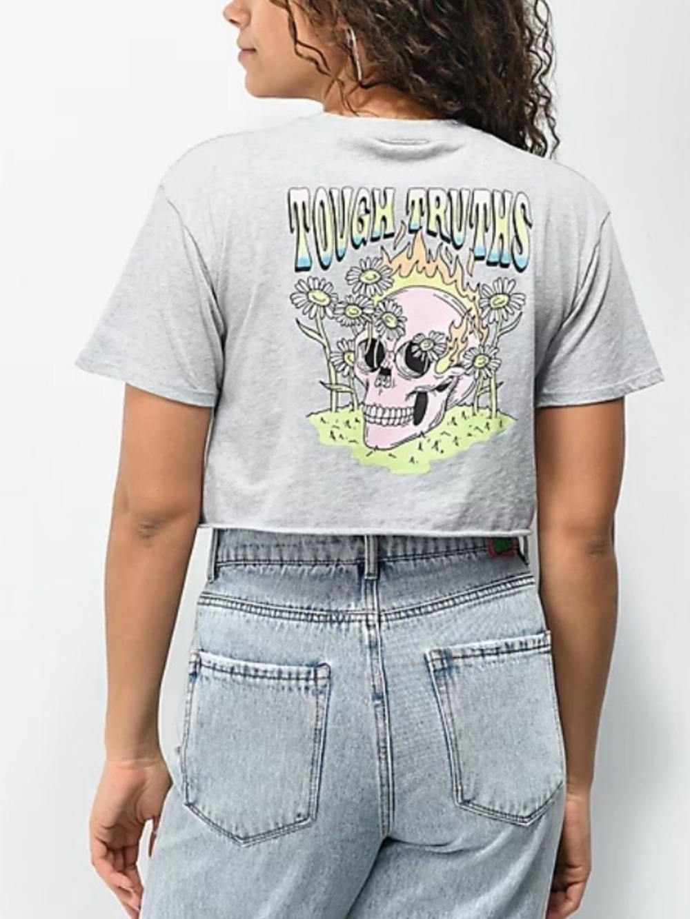 Zumiez Empyre Gray Tough Truths Skull Graphic Cotton Crop Top Medium